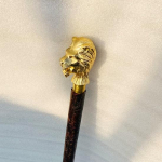 93.98 cm Walking Cane Stick Premium Quality Rare Golden Lion Head Leather Grip Decorative with Nickel Plated