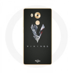 Coque pour Huawei Mate 8 Vikings S&eacute;rie Saison 6 logo V Ep&eacute;e Gris Fond Noir