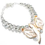 Natural Cowrie Shell, White Topaz Gemstone 925 Sterling Silver Necklace 18 k5h13