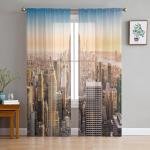 Niujorko panoramos vaizdas i&scaron; oro saulėtą popietę Permatomos tiulio užuolaidos gyvenamojo kambario dekoravimui Voile Organza užuolaidos 135W x 114H(cm)