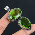 Peridoto brangakmenio pakabukas i&scaron; vientiso 925 prabos sidabro, papuo&scaron;alas, dovana unisex