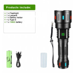 100 000 liumenų 80 W didelės galios LED žibintuvėlis USB įkrovimo žibinto priartinimas 18650 26650 baterija blykstės lemputė medžioklės stovyklavimo žibintuvėlis a 18650 battery juoda