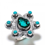 Green Tourmaline,Turquoise Gemstone 925 Sterling Silver Jewelry Ring Size 9 d5a29