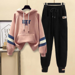 Kontrastinga dygsniuota raidė marginta gobtuvu Laisvalaikio darbo drabužiai Kelnės Dviejų dalių komplektas Moteri&scaron;kas sportinis kostiumas XL