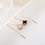 Keturių lapų dobilų kutų ausų viela Rose Gold Titano plieno auskarai Temperamento ilgi auskarai Titano plieno Paprasta ausų virvė ausų grandinė two-sided