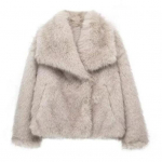 &bdquo;Auutmn Winter Lady Cardigan&ldquo; paltas dirbtinio kailio pastorintu pliu&scaron;iniu apykaklė grynos spalvos ilgomis rankovėmis vienspalvis megztinis &scaron;varkas M dramblio kaulas