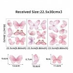 3 vnt. animacinių rožinių drugelių sienų lipdukai vaikų kambariui, miegamajam, vaikų darželiui, namų dekoravimui, sienų lipdukai, Kalėdos 22.5x30CM 3PCS