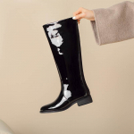 Krazing Pot Karvės oda rudeniniai žieminiai batai jojimo batai apvalūs pir&scaron;tai palaiko &scaron;ilumą metalinė kvadratinė sagtis Vidurkulniai auk&scaron;takulniai batai &scaron;launims 37