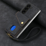 Rie&scaron;o dirželio piniginės dėklas, skirtas &bdquo;Samsung Z Fold 6 5 4 S24 Ultra S23 FE S22 Plus A16 A15 A25 A35 A55&ldquo; kortelių laikikliui, atsparus smūgiams, apsauginis PU odos dangtelis Galaxy Z Fold 5 juoda