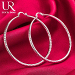 925 Sterling Silver Round 70mm Wood Grain Piercing Earrings Fashionable Wedding Jewelry 70mm
