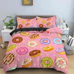 Spalvingas karali&scaron;ko dydžio &bdquo;Donut&ldquo; antklodės užvalkalas, animacinis saldus &scaron;okoladinis desertas, patalynės komplektas vaikams, mergaitei, maistas, poliesterinis antklodės užvalkalas EU Single 135x200cm