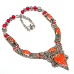 Natural Red Coral Gemstone Handmade Jewelry Necklace 18 k3a40