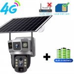 3 objektyvų HD lauko saulės kamera su įmontuota baterija, belaidė IP CCTV, belaidis maitinimas, 6K, PTZ, automatinis sekimas, kūdikio stebėjimo kamera, lauko 4G camera