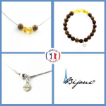 Pierres et Min&eacute;raux. Parure bijoux Bracelet Collier 4 perles bois 8 mm + Ambre v&eacute;ritable de Taille personnalisable.