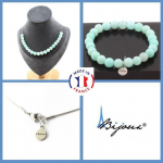 Pierres et Min&eacute;raux. Parure bijoux Bracelet Collier 20 Perles Amazonite 8 mm. Chaine en Taille personnalisable.