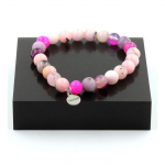 Pierres et Min&eacute;raux. Bracelet Perles Opale Rose + Agate ruban&eacute;e rose + Agate veines de Fabriqu&eacute; en France.