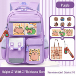 Didelės talpos lengva &bdquo;Capybara&ldquo; kuprinė 1&ndash;6 klasėms: Atsparus purvui ir mielas berniukams ir mergaitėms large violetinė