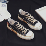 Moteri&scaron;ki drobės batai storu padu, apvaliu priekiu, žemu kirpimu ir sekliu pakulniu, lengvi ir patogūs, mieli bateliai su me&scaron;kiuku 38