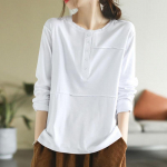 Moterų mados vintažinės kietos sagos ilgomis rankovėmis Standartiniai mar&scaron;kinėliai Pavasario ruduo Paprasti laisvalaikio palaidi megztiniai vir&scaron;ūnės su kaklu XXXXL balta