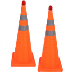 2 rinkiniai eismo kūgiai, sulankstomi 360 laipsnių &scaron;viesą atspindinčios juostos Kelių eismo saugos kūgiai su įspėjamuoju žibintu 70 cm