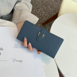 2025 Natūralios Odos Moteri&scaron;ki Piniginės Pirmas Karvės Odos Sluoksnis Ilga Piniginė H Užsegimas Delninės Moterims Dvisienė Piniginė Be Logotipo tamsiai mėlyna spalva