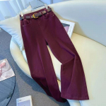 Vintažiniai didelio dydžio plataus kirpimo džinsai moterims auk&scaron;tu liemeniu universalūs tiesūs ilgio iki grindų 4XL vynas