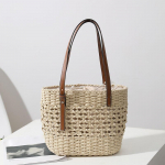 Didelės talpos &scaron;iaudinis kibiras per petį moterims Vasarinė austinė paplūdimio krep&scaron;ys su vir&scaron;utine rankena Pirkėjo rankinė 28x10x21cm