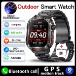 2025 Naujas Karinis GPS I&scaron;manusis Laikrodis Vyrams Žibintuvėlis Kompasas Vandeniui Atsparus Lauko Sporto Seklys Bluetooth Skambučiai I&scaron;manusis Laikrodis Black steel belt