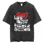 Berserk spausdinimo mar&scaron;kinėliai vyrams moterims skalbti vintage Japonija anime oversized gatvės stilius Harajuku vasariniai trumparankoviai medvilniniai vir&scaron;utiniai drabužiai M black