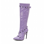 Nauji blizgantys auk&scaron;ti batai moterims, priglundantys prie kojos, auk&scaron;čiau kelio, seksuali stiletto kulnas, kniedės, &scaron;oninis užtrauktukas, plonas auk&scaron;tas kulnas 4.5 levanda