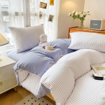 Minimalistinis plautos medvilnės patalynės komplektas: Trijų dalių komplektas bendrabučio lovoms, apima paklodę, antklodės užvalkalą ir keturis pagalvių užvalkalus 1.5m Fitted 4-piece (Duvet 200x230)