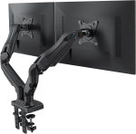 HUANUO PC Monitoriaus Laikiklis, Dvigubas LCD Monitoriaus Laikiklis, Palaiko Du 17-27 Colių Monitorius, 2-6.5kg Svorio Talpa, Dujinė Spyruoklė, Tvirtinimas per Skylę ir Spaustuvą, VESA black