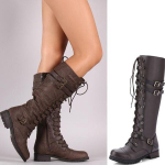 Žieminiai moteri&scaron;ki odiniai kovos batai senovinio stiliaus Retro suvarstomi jojimo batai su sagtimi 41 tamsiai ruda spalva