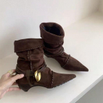 Moteri&scaron;ki 2025 m. Retro zom&scaron;iniai kulniukai-katytės Ankle Boots: Smailus, Klostuotas, Suri&scaron;tas Daugiasluoksnis, Universalus Mados 40