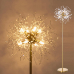 Chende kristalinė ir žalvarinė grindinė lempa, Nordic Fireworks dizainas, 8 &scaron;viestuvų liustra, LED G9, stilinga, ry&scaron;ki, moderni, pastatoma ant grindų, lengvai surenkama, beige