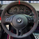 Mink&scaron;tos zom&scaron;os automobilio vairo apdangalas BMW E39 E46 325i E53 X5 Automobilio interjero aksesuarai Pasidaryk pats automobilio vairo apdangalas įvyniojimas blue thread
