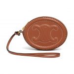 Celine Triomphe Oda Triumfo Arkos Logotipas Įspaustas Ovalus Užtrauktukas Lygus Ver&scaron;io Oda Apvalus Diskas Sankabos Rankinė Piniginė Ypač Maža Moteri&scaron;ka Smėlio spalvos Basic Set (Bag + Dust Bag) gelsvai ruda