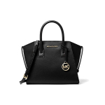 Michael Kors Avril raidžių logotipas vientisos spalvos kelioninis stiliaus odinė ausies formos krep&scaron;ys-tote peties įstrižai ne&scaron;iojama rankinė Maži moteri&scaron;ki krep&scaron;iai Juoda 35F1G4VM2L-001 Small
