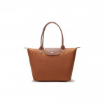 Longchamp Le Pliage 28 Klasikinė rankinė su ilgomis rankenomis, pagaminta i&scaron; drobės ir odos apdailos, moteri&scaron;ka rankinė, Brandy 2605089504 Basic Set (Bag)
