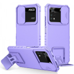 Atsparus smūgiams dėklas, skirtas Xiaomi POCO X4 Pro X5 5G M3 M4Pro Push Pull Camera Protection Live Stand telefono dangtelis, skirtas POCO X3 NFC for POCO M3 violetinė