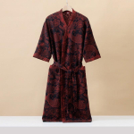 Medvilninis spausdintas pusrankovės kimono chalatas pavasariui ir vasarai, plonas namų drabužis, sugeriantis drėgmę, greitai džiūstantis, miego chalatas XL tamsiai raudona spalva