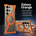 Metalinis telefono dėklas be rėmelio, skirtas Samsung Galaxy S26 S25 S24 S23 S22 Ultra, su stoveliu, 360&deg; besisukantis, Magsafe buferis, apsauginis dangtelis Z Case&Galaxy S25 Ultra oranžinė