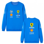 Unisex vyrams ir moterims Pavasario ir rudens F1 Ferrari lenktynių spaudinio apvalios apykaklės bliuzonas Laisvas ilgomis rankovėmis sportinis gatvės stiliaus megztinis S mėlyna