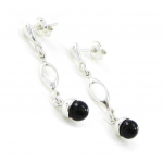 Les Tr&eacute;sors De Lily [I8894] - Boucles Argent 'D&eacute;esse Noir de Jais' noir argent&eacute; (rhodi&eacute;) - 35x5 mm