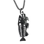 Žuvies kaulas Žuvies skeletas pakabukas banglentininko grandinės karoliai auksiniai juodi unisex papuo&scaron;alai juoda