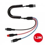Fonken 3 viename spyruoklinis USB laidas 3A tipo C laidas 2.4A mikro USB IOS įkrovimo laidas, skirtas Huawei Xiaomi Samsung 1.2M