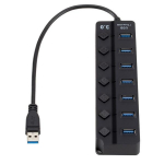 4/7 prievado USB 3.0 &scaron;akotuvas didelės spartos 5Gbps skirstytuvo skirstytuvas su nepriklausomu LED įjungimo/i&scaron;jungimo jungikliu USB 3.0 įkrovimo &scaron;akotuvas 7 ports-3.0 juoda