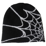 Spider Web Beanie Hat Y2K Beanie Megzta Beanie Hat Spider Web Hat Y2k Baggy Slouchy Beanie Cap Skullies Beanie Kaukolės kepurė