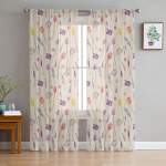 Tulpių levandų augalų permatomos lango užuolaidos svetainei virtuvei vaikams miegamojo Voile pakabinamos užuolaidos 135W x 114H(cm)