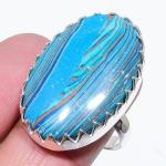 Natural Blue Calsilica Gemstone Handmade 925 Sterling Silver Ring Size 8 a9k82